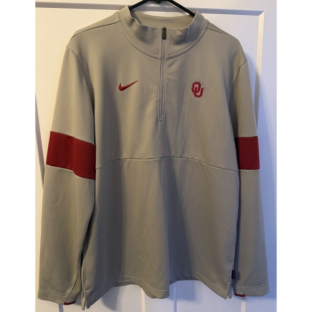 Oklahoma Sooners Sweater Mens L Nike Dri Fit 1/4 Zip Pullover Shirt NCAA